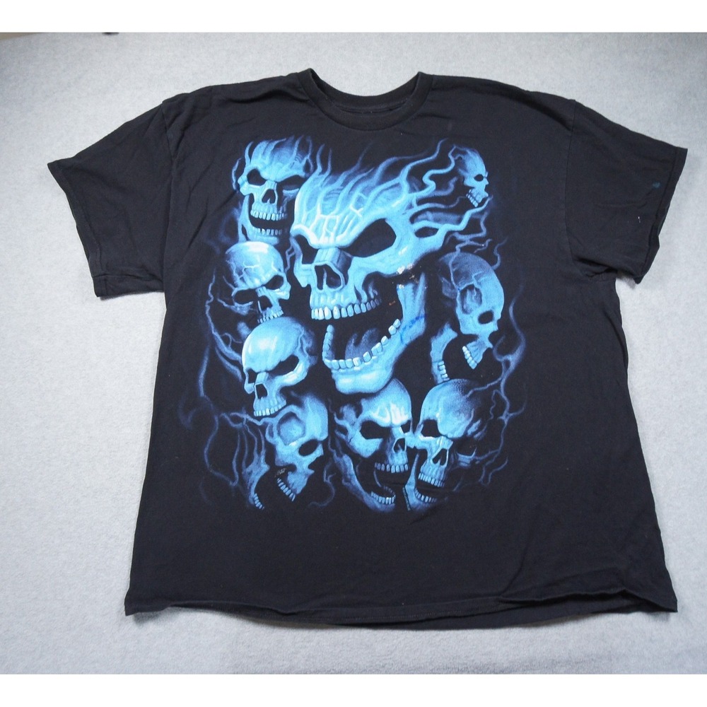 Liquid Blue Shirt Mens 2XL XXL Black Skull Flame Biker Gothic Graphic Tee